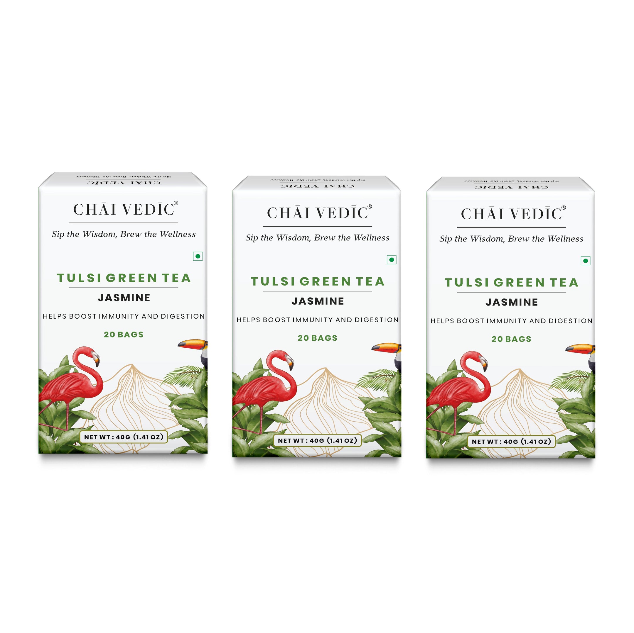 Chai Vedic Tea | Tulsi Green Tea Infused with Honey Lemon Ginger | 20 Tea Bags