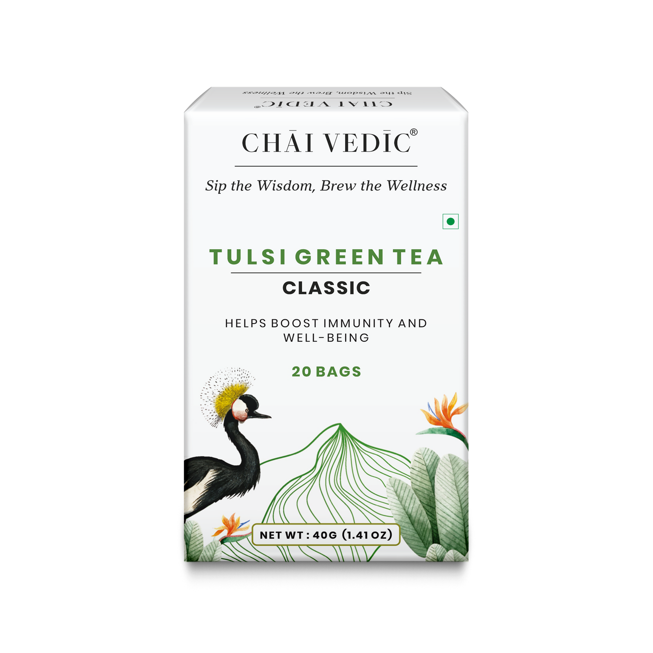 Chai Vedic Tea | Tulsi Classic Herbal Infusion Green Tea | 20 Tea Bags