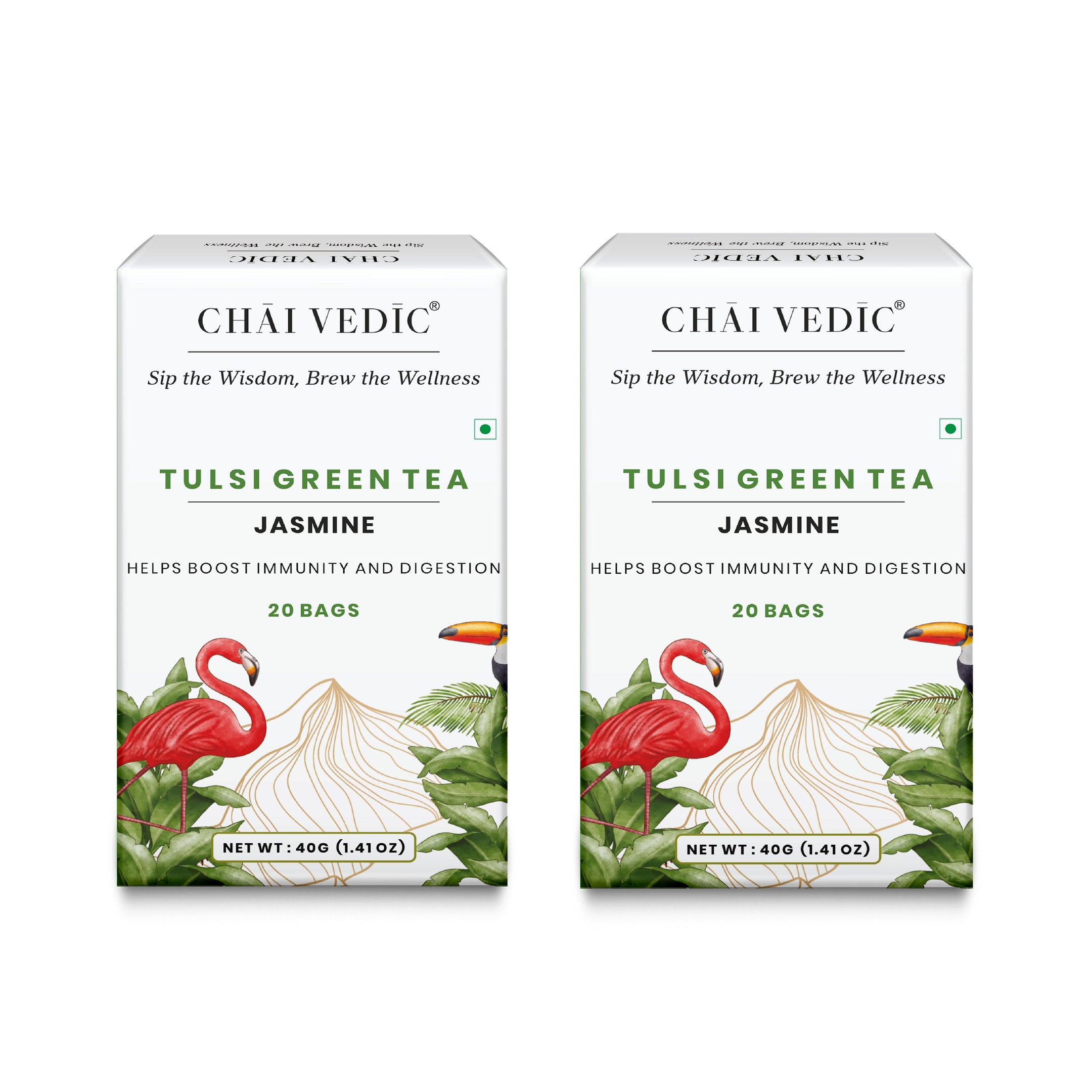 Chai Vedic Tea | Tulsi Green Tea Infused with Honey Lemon Ginger | 20 Tea Bags
