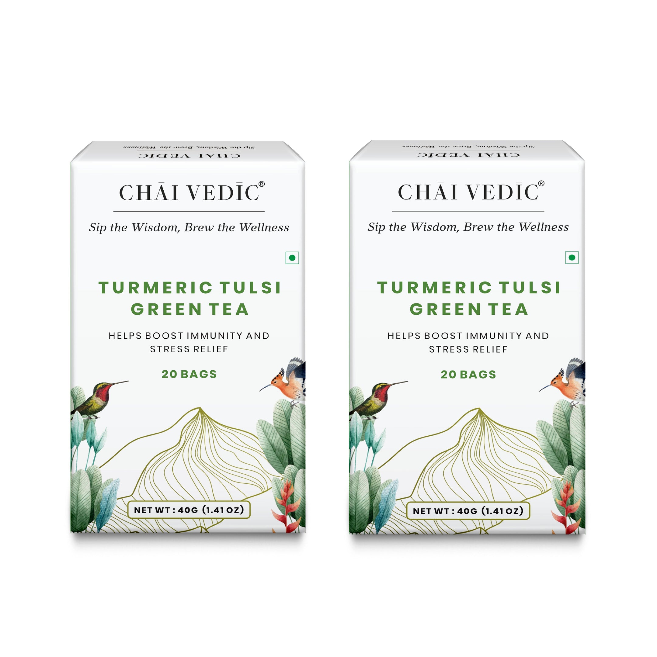 Chai Vedic Tea | Turmeric Tulsi Herbal Infusion Green Tea | 20 Tea Bags