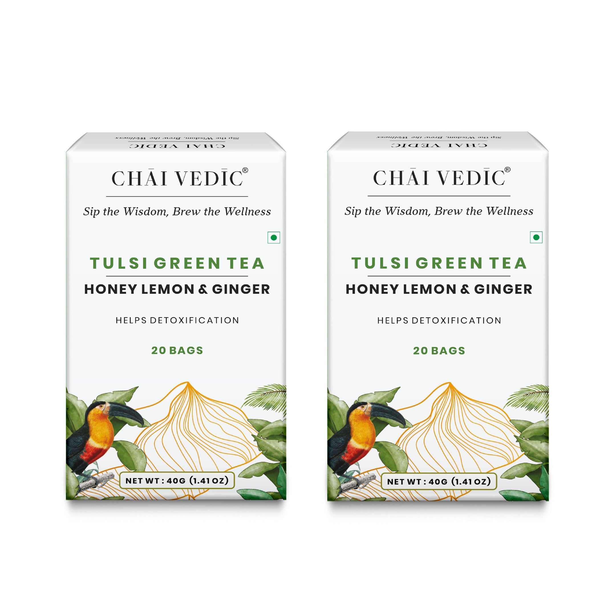 Chai Vedic Tea | Tulsi Green Tea Infused with Honey Lemon Ginger | 20 Tea Bags