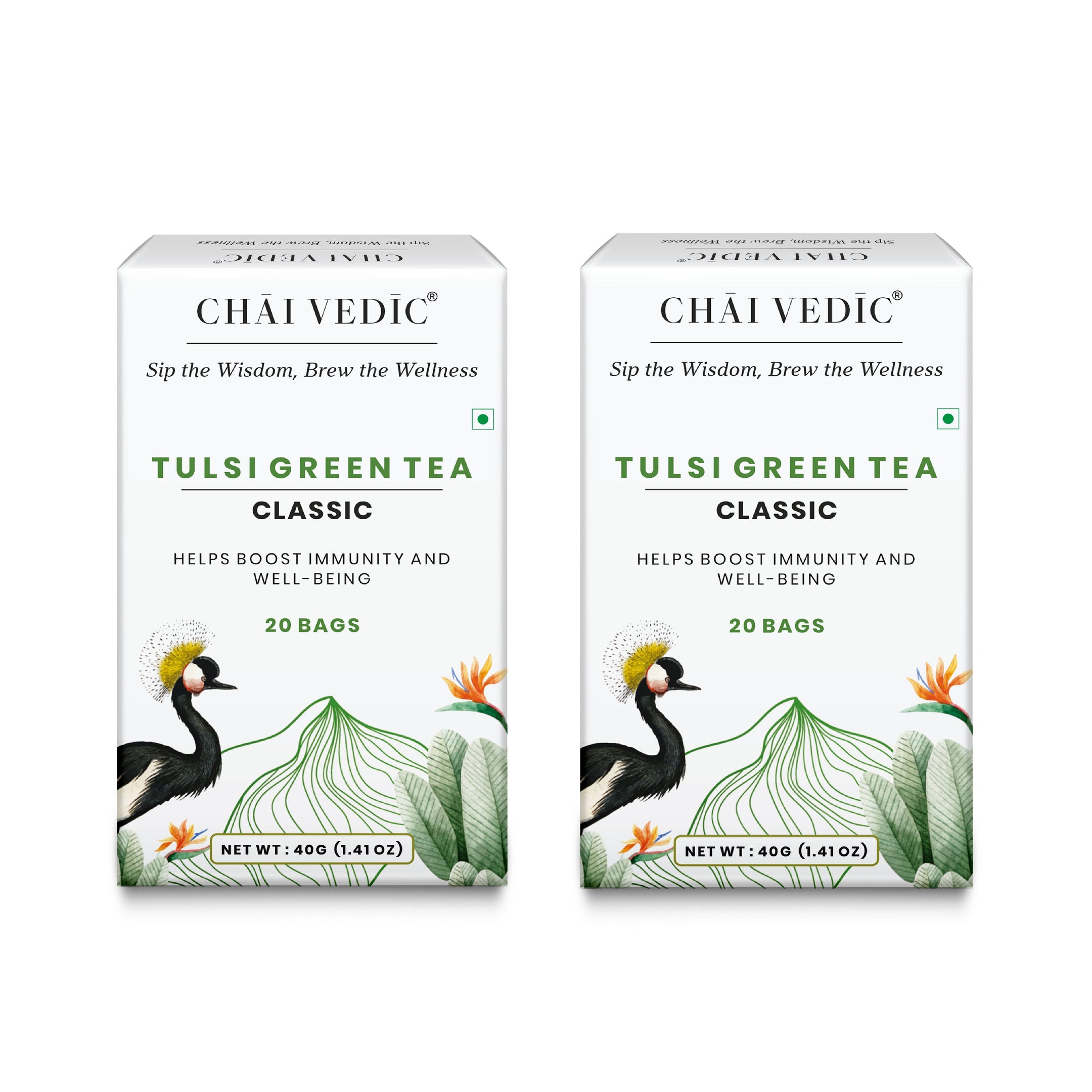 Chai Vedic Tea | Tulsi Classic Herbal Infusion Green Tea | 20 Tea Bags