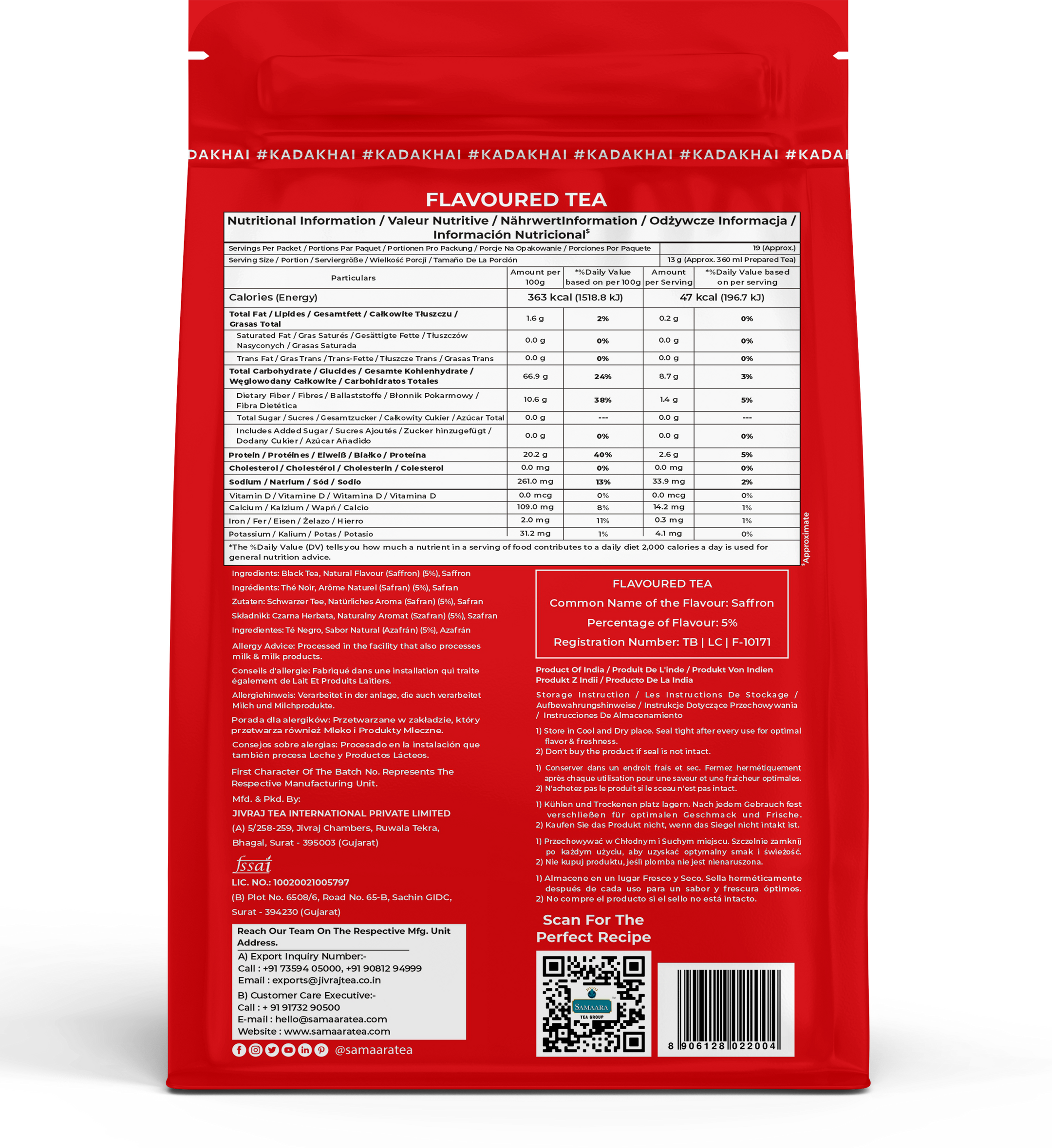 Jivvij Samaara SAFF ZAFF Saffron Tea 500gm Standing Pouch Zipper Pack