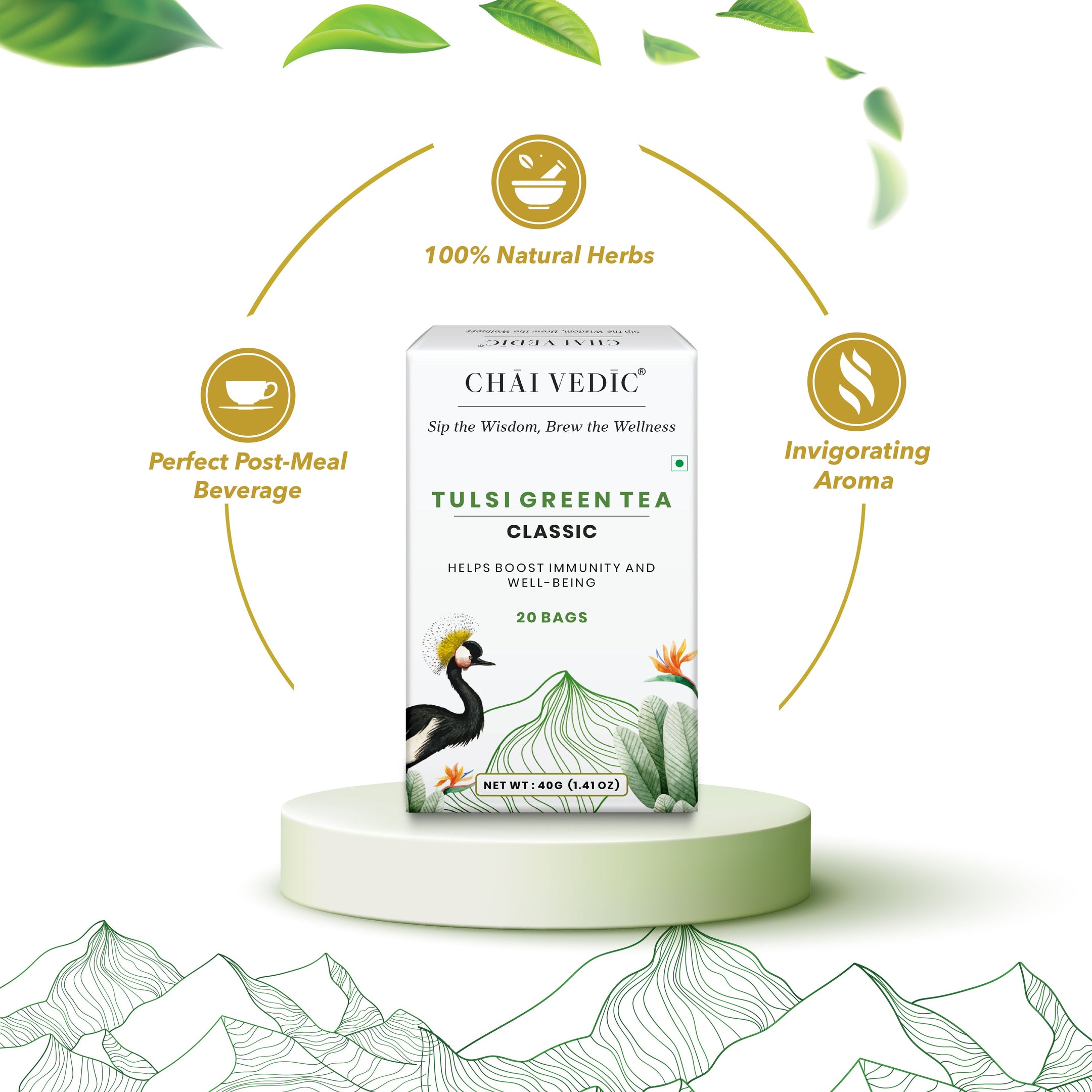 Chai Vedic Tea | Tulsi Classic Herbal Infusion Green Tea | 20 Tea Bags