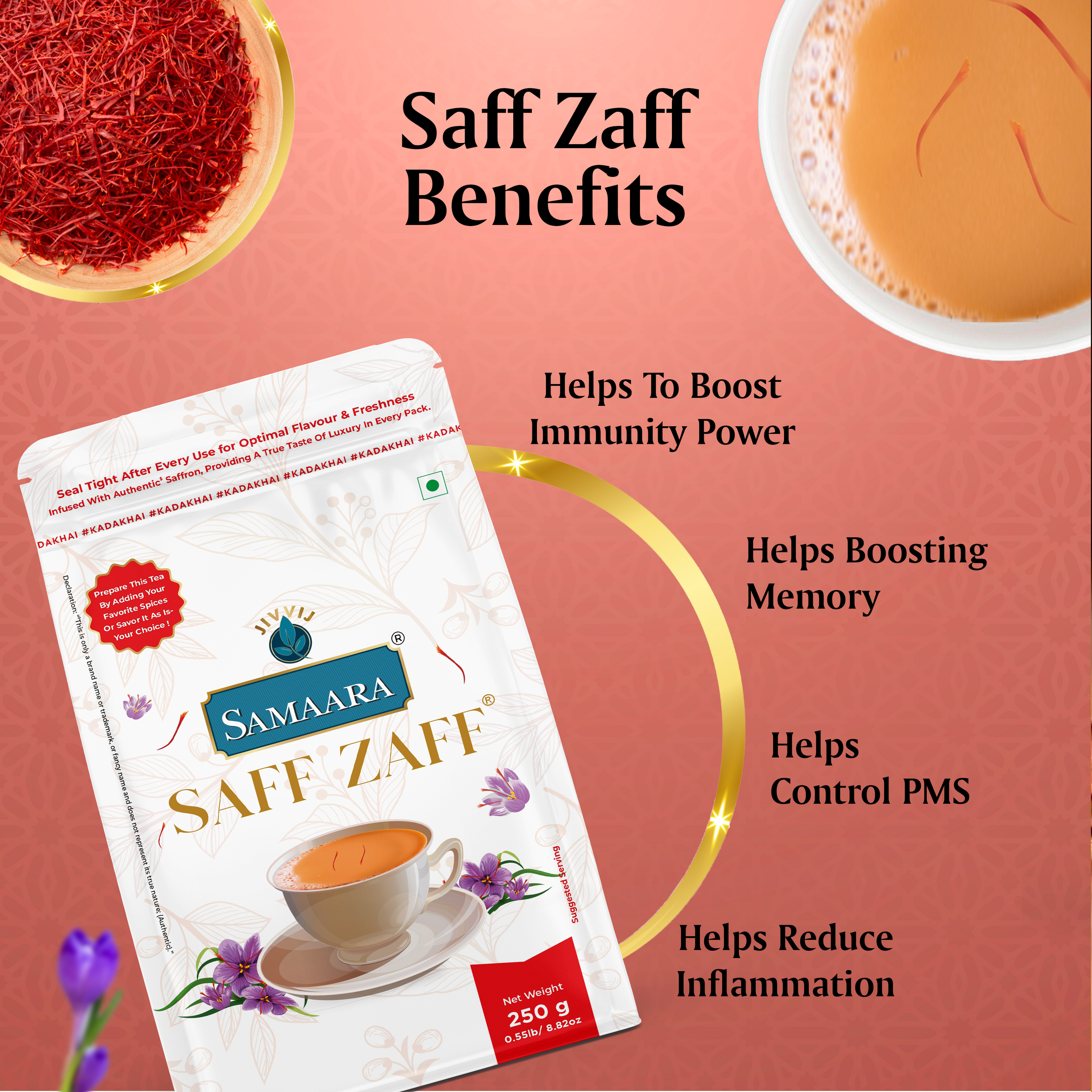 Jivvij Samaara SAFF ZAFF Saffron Tea 500gm Standing Pouch Zipper Pack