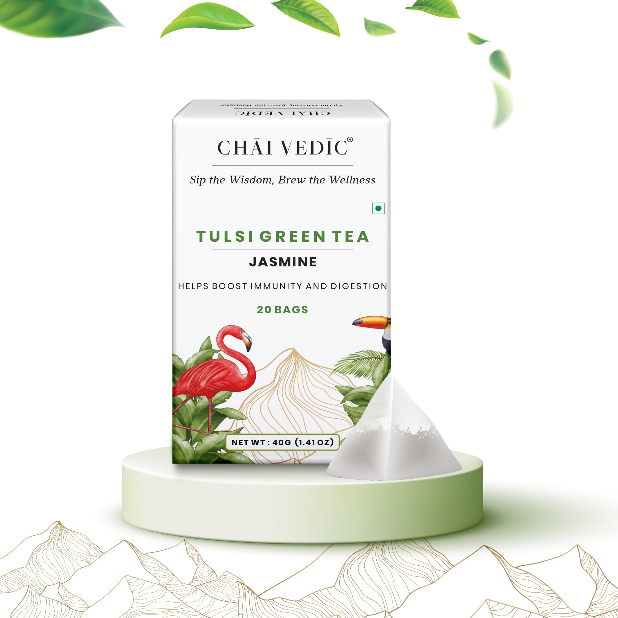 Chai Vedic Tea | Tulsi Green Tea Infused with Honey Lemon Ginger | 20 Tea Bags