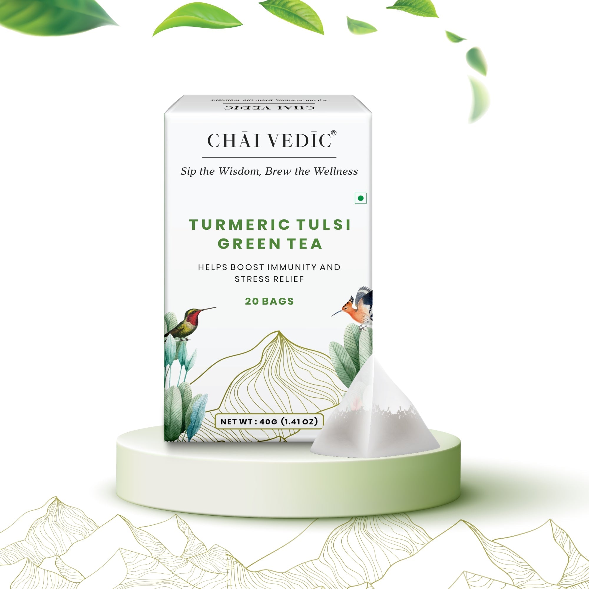 Chai Vedic Tea | Turmeric Tulsi Herbal Infusion Green Tea | 20 Tea Bags